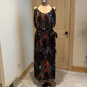 BABY PHAT Boho City Peacock Metallic Bead Spaghetti Strap Knife Pleat Maxi 1X